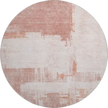 8' Blush And Ivory Abstract Washable Round Rug With UV Protection