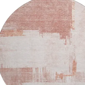 8' Blush And Ivory Abstract Washable Round Rug With UV Protection