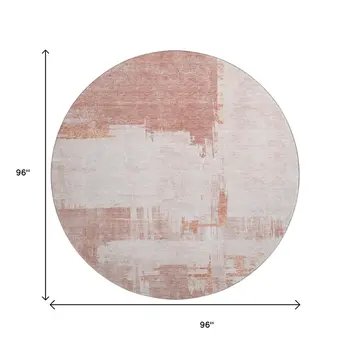 8' Blush And Ivory Abstract Washable Round Rug With UV Protection
