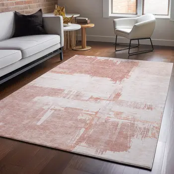 9' X 12' Blush And Ivory Abstract Washable Area Rug With UV Protection