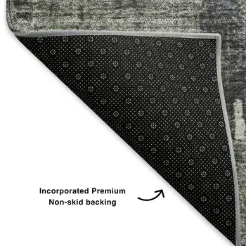 9' X 12' Charcoal Ivory And Gold Abstract Washable Area Rug With UV Protection