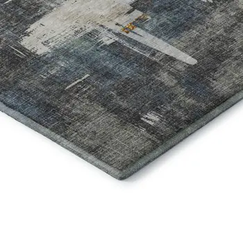 9' X 12' Charcoal Ivory And Gold Abstract Washable Area Rug With UV Protection