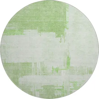 8' Green And Ivory Abstract Washable Round Rug With UV Protection