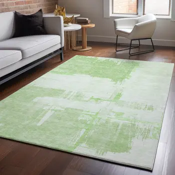 8' X 10' Green And Ivory Abstract Washable Area Rug With UV Protection