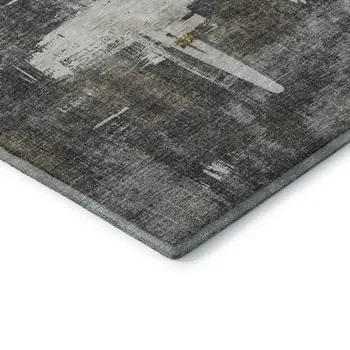 5' X 8' Gray Gold And Ivory Abstract Washable Area Rug With UV Protection