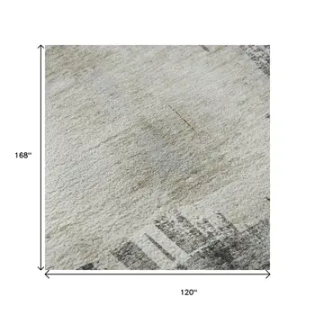 10' X 14' Gray Gold And Ivory Abstract Washable Area Rug With UV Protection