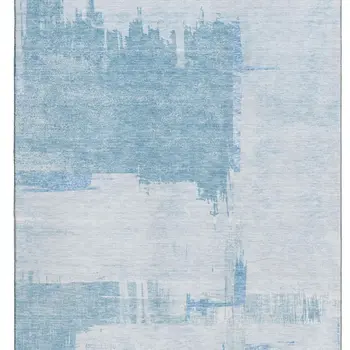 3' X 5' Sky Blue And Ivory Abstract Washable Area Rug With UV Protection