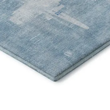 8' Sky Blue And Ivory Abstract Washable Round Rug With UV Protection