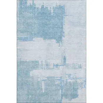 9' X 12' Sky Blue And Ivory Abstract Washable Area Rug With UV Protection