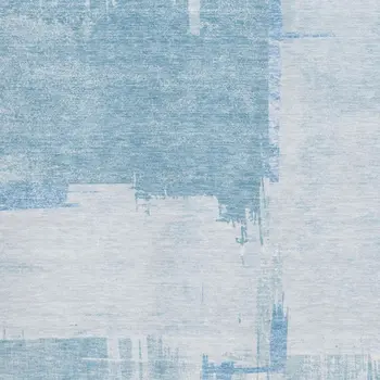 9' X 12' Sky Blue And Ivory Abstract Washable Area Rug With UV Protection