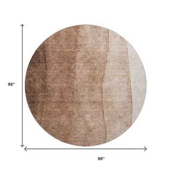 8' Brown And Beige Ombre Washable Round Rug With UV Protection