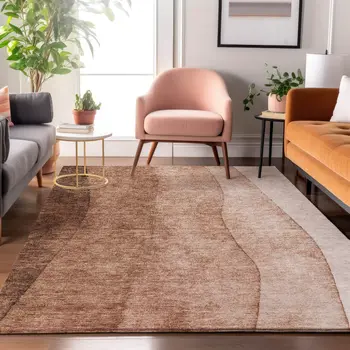 8' X 10' Brown And Beige Ombre Washable Area Rug With UV Protection