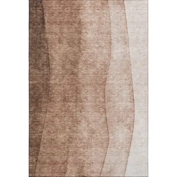 9' X 12' Brown And Beige Ombre Washable Area Rug With UV Protection