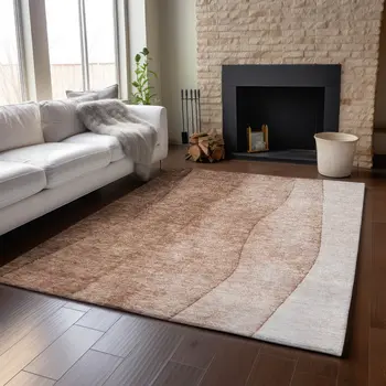 9' X 12' Brown And Beige Ombre Washable Area Rug With UV Protection