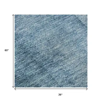 3' X 5' Blue And Ivory Ombre Washable Area Rug With UV Protection