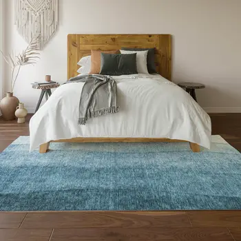 5' X 8' Blue And Ivory Ombre Washable Area Rug With UV Protection