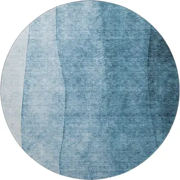 8' Blue And Ivory Ombre Washable Round Rug With UV Protection