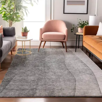 5' X 8' Gray And Ivory Ombre Washable Area Rug With UV Protection