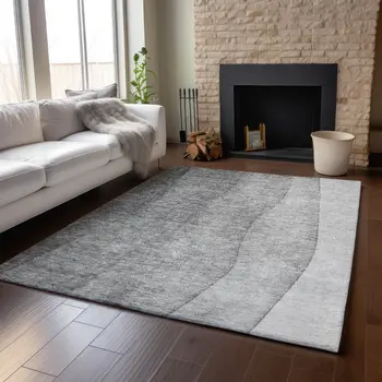 5' X 8' Gray And Ivory Ombre Washable Area Rug With UV Protection