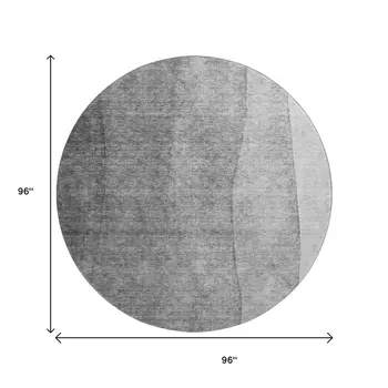 8' Gray And Ivory Ombre Washable Round Rug With UV Protection