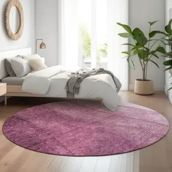 8' Merlot And Ivory Ombre Washable Round Rug With UV Protection