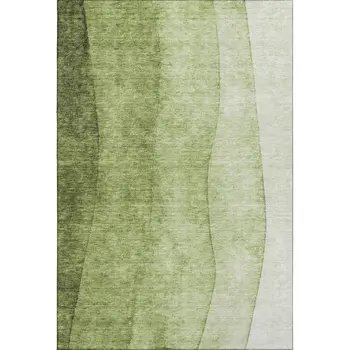 9' X 12' Olive Green And Ivory Ombre Washable Area Rug With UV Protection