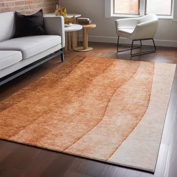 3' X 5' Chili Red And Ivory Ombre Washable Area Rug With UV Protection