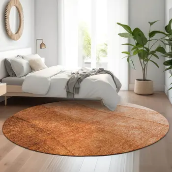 8' Chili Red And Ivory Ombre Washable Round Rug With UV Protection