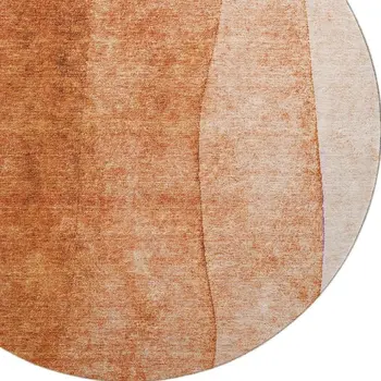 8' Chili Red And Ivory Ombre Washable Round Rug With UV Protection