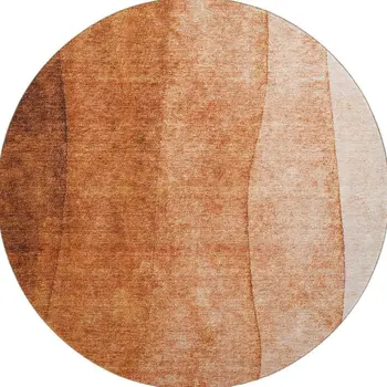 8' Chili Red And Ivory Ombre Washable Round Rug With UV Protection
