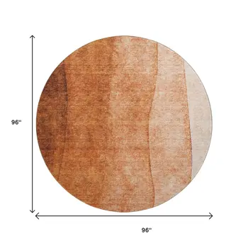 8' Chili Red And Ivory Ombre Washable Round Rug With UV Protection