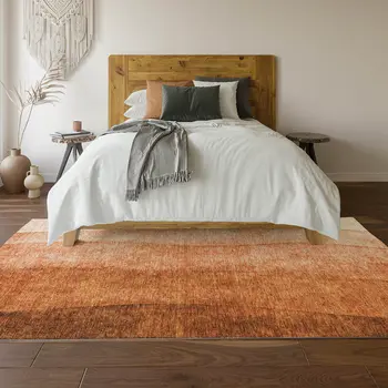 9' X 12' Chili Red And Ivory Ombre Washable Area Rug With UV Protection