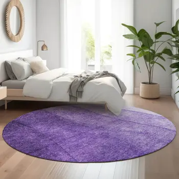 8' Purple And Ivory Ombre Washable Round Rug With UV Protection