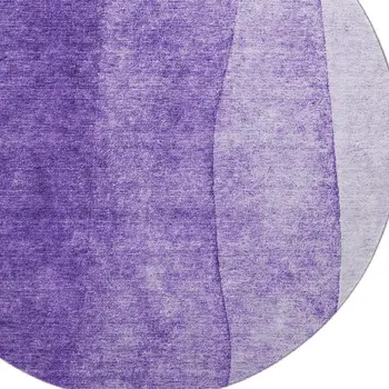 8' Purple And Ivory Ombre Washable Round Rug With UV Protection