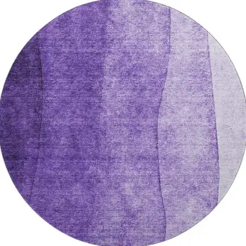 8' Purple And Ivory Ombre Washable Round Rug With UV Protection