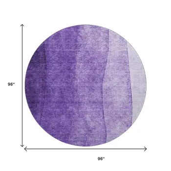 8' Purple And Ivory Ombre Washable Round Rug With UV Protection
