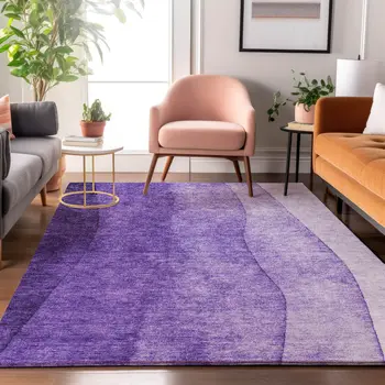 8' X 10' Purple And Ivory Ombre Washable Area Rug With UV Protection