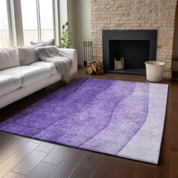 10' X 14' Purple And Ivory Ombre Washable Area Rug With UV Protection