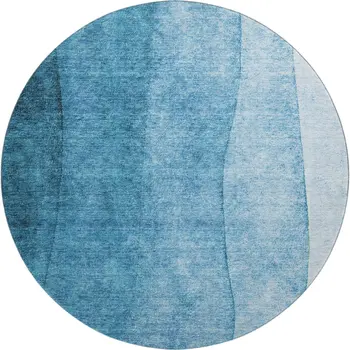 8' Teal And Ivory Ombre Washable Round Rug With UV Protection