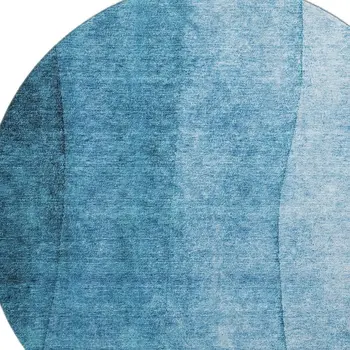 8' Teal And Ivory Ombre Washable Round Rug With UV Protection