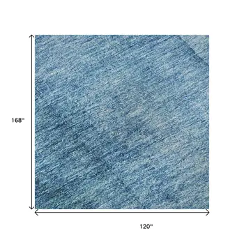 10' X 14' Teal And Ivory Ombre Washable Area Rug With UV Protection