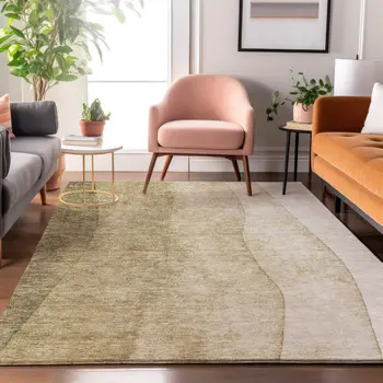 3' X 5' Taupe And Beige Ombre Washable Area Rug With UV Protection