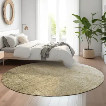 8' Taupe And Beige Ombre Washable Round Rug With UV Protection
