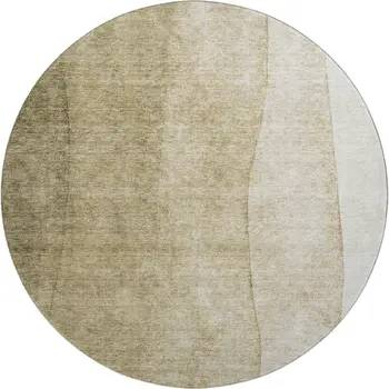 8' Taupe And Beige Ombre Washable Round Rug With UV Protection