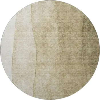 8' Taupe And Beige Ombre Washable Round Rug With UV Protection