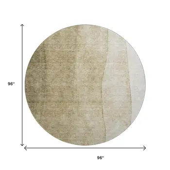 8' Taupe And Beige Ombre Washable Round Rug With UV Protection