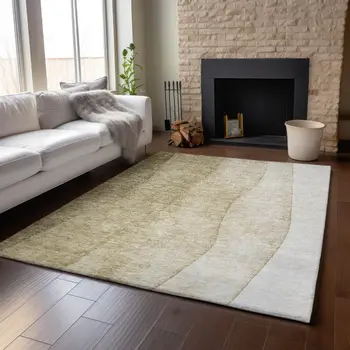 10' X 14' Taupe And Beige Ombre Washable Area Rug With UV Protection