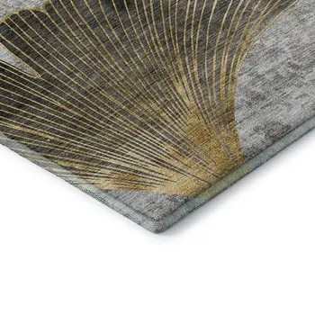 3' X 5' Gray Gold And Ivory Floral Washable Area Rug With UV Protection