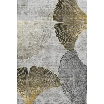 9' X 12' Gray Gold And Ivory Floral Washable Area Rug With UV Protection