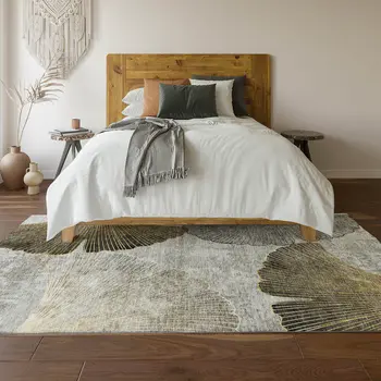9' X 12' Gray Gold And Ivory Floral Washable Area Rug With UV Protection